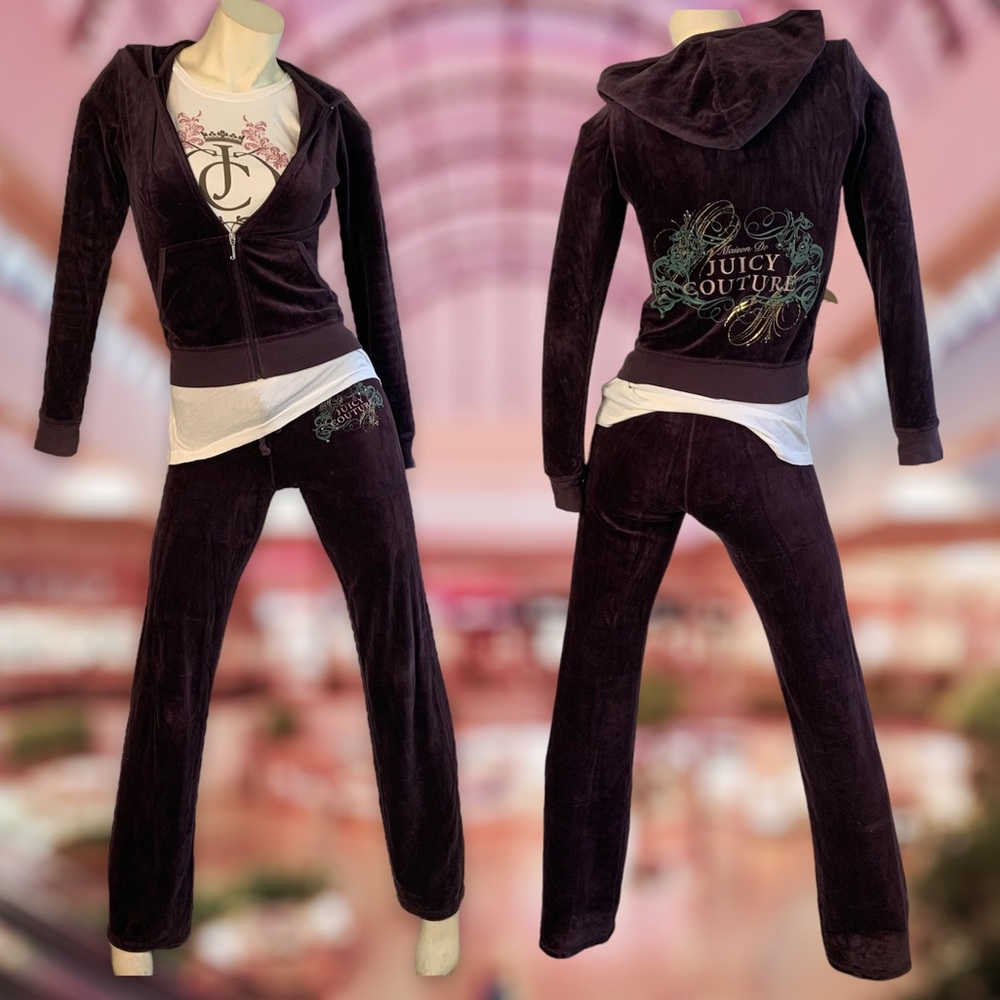 True Y2K Juicy Couture Matching Velour Velvet Plum Deep Purple Tracksuit Size S
